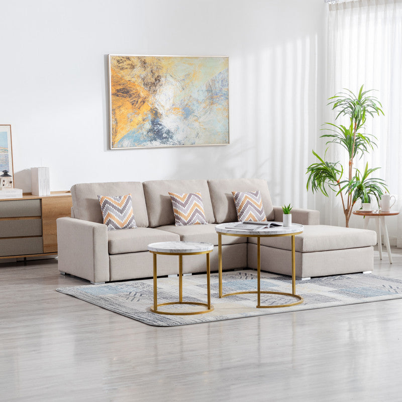 Nolan Beige Linen 3Pc Reversible Sectional, Interchangeable Legs, 89420-12B