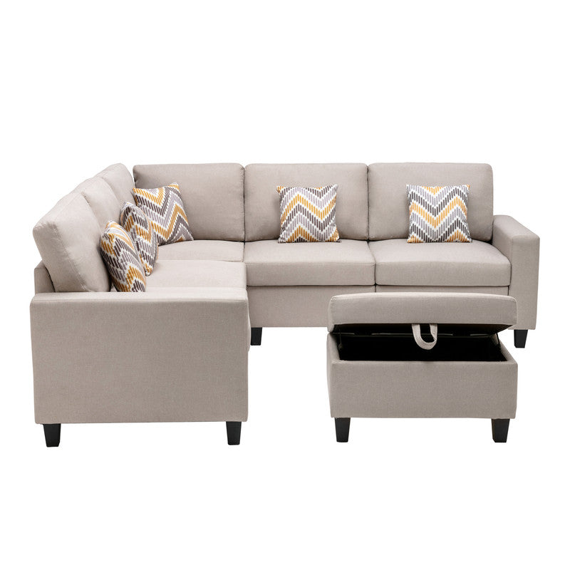 Nolan Beige Linen 6Pc Reversible Sectional, Storage Ottoman/Interchangeable Legs