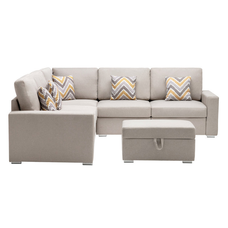 Nolan Beige Linen 6Pc Reversible Sectional, Storage Ottoman/Interchangeable Legs