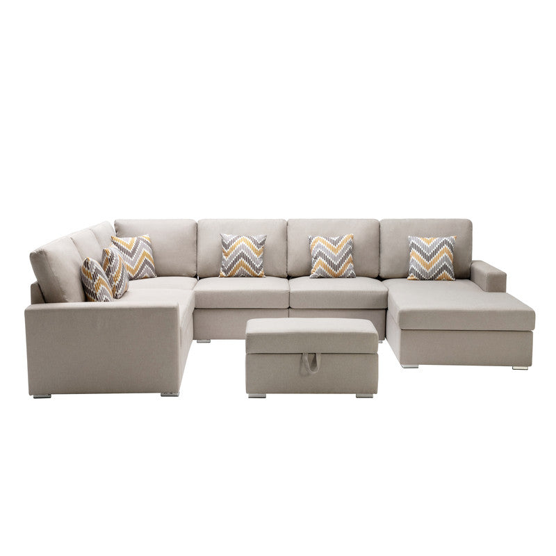 Nolan Beige Linen 7Pc Reversible Chaise Sectional, Storage Ottoman, 89420-20A