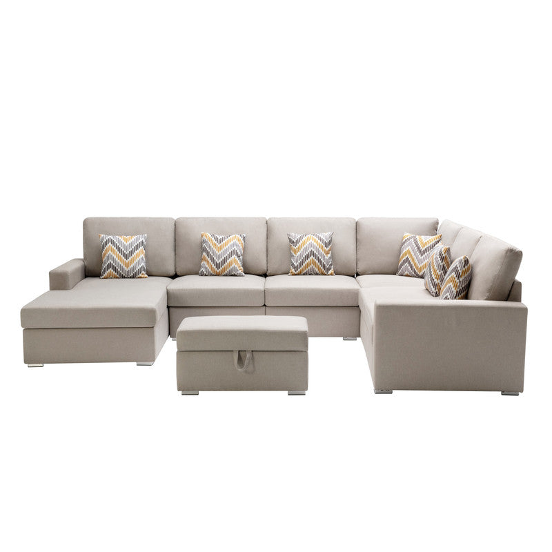 Nolan Beige Linen 7Pc Reversible Chaise Sectional, Storage Ottoman, 89420-20B