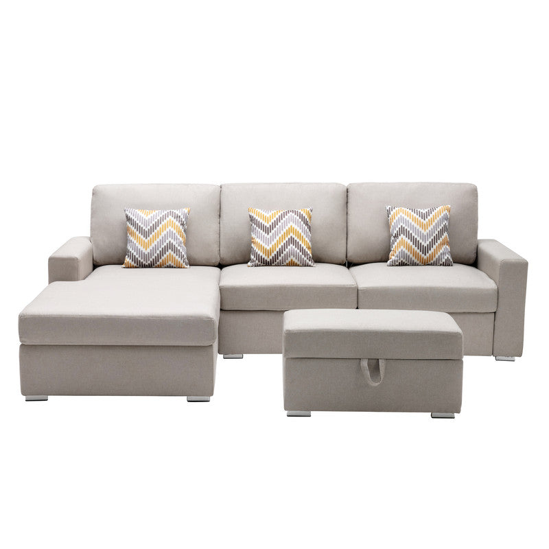 Nolan Beige Linen 4Pc Reversible Sofa Chaise with Storage Ottoman, 89420-21A