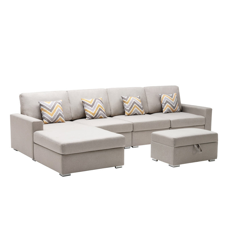 Nolan Beige Linen 5Pc Reversible Sofa Chaise with Storage Ottoman, 89420-22B