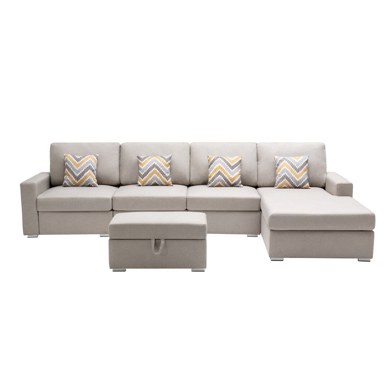 Nolan Beige Linen 5Pc Reversible Sofa Chaise with Storage Ottoman, 89420-22B