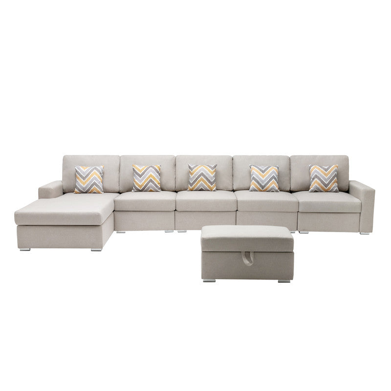 Nolan Beige Linen 6Pc Reversible Sectional Sofa Chaise, Ottoman, 89420-27A