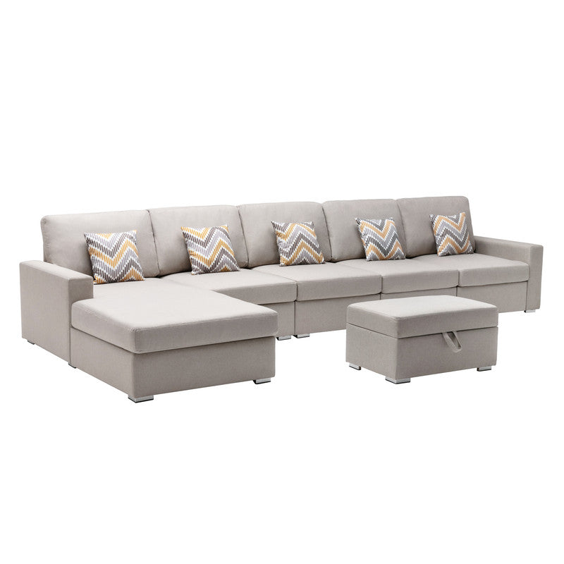 Nolan Beige Linen 6Pc Reversible Sectional Sofa Chaise, Ottoman, 89420-27A