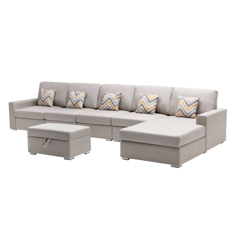 Nolan Beige Linen 6Pc Reversible Sectional Sofa Chaise, Ottoman, 89420-27A