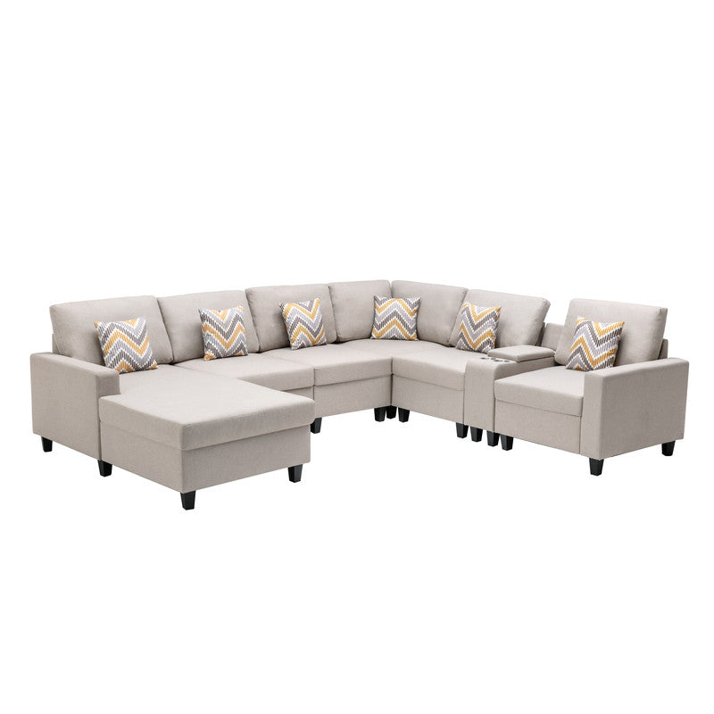 Nolan Beige Linen 7Pc Reversible Chaise Sectional, USB, Console Table, 89420-3B