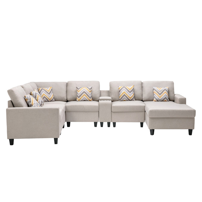 Nolan Beige Linen 7Pc Reversible Chaise Sectional, USB, Console Table, 89420-4A