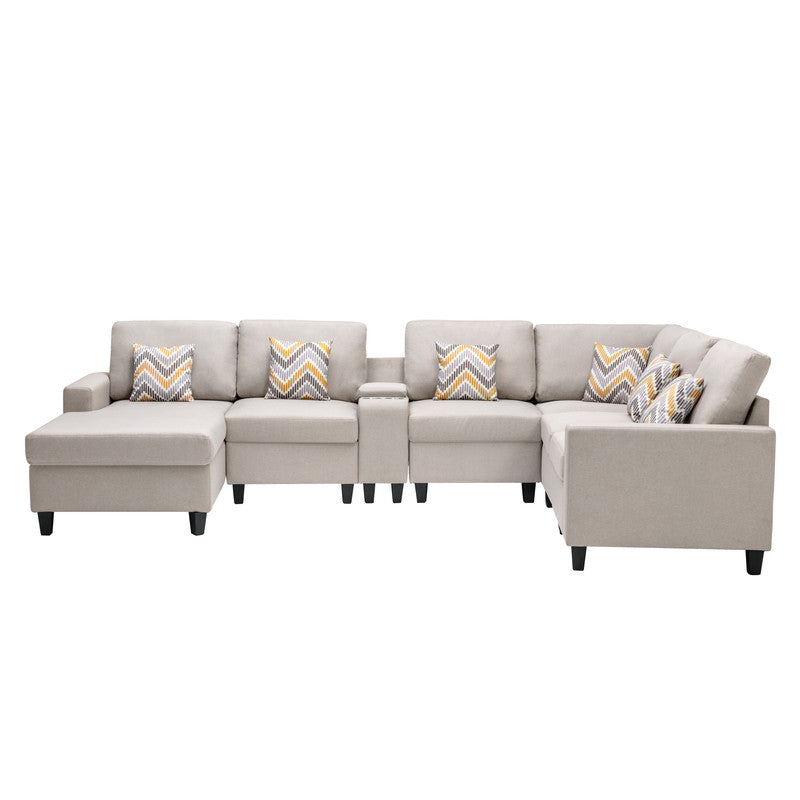 Nolan Beige Linen 7Pc Reversible Chaise Sectional, USB, Console Table, 89420-4B