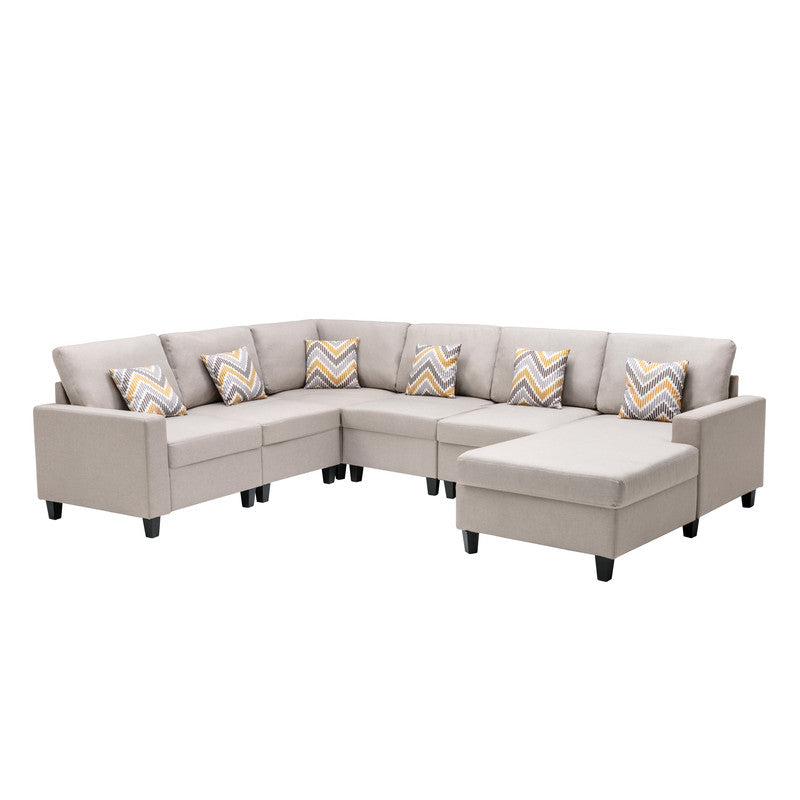 Nolan Beige Linen 6Pc Reversible Chaise Sectional, Interchangeable Legs 89420-5A