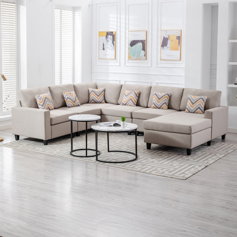 Nolan Beige Linen 6Pc Reversible Chaise Sectional, Interchangeable Legs 89420-5A