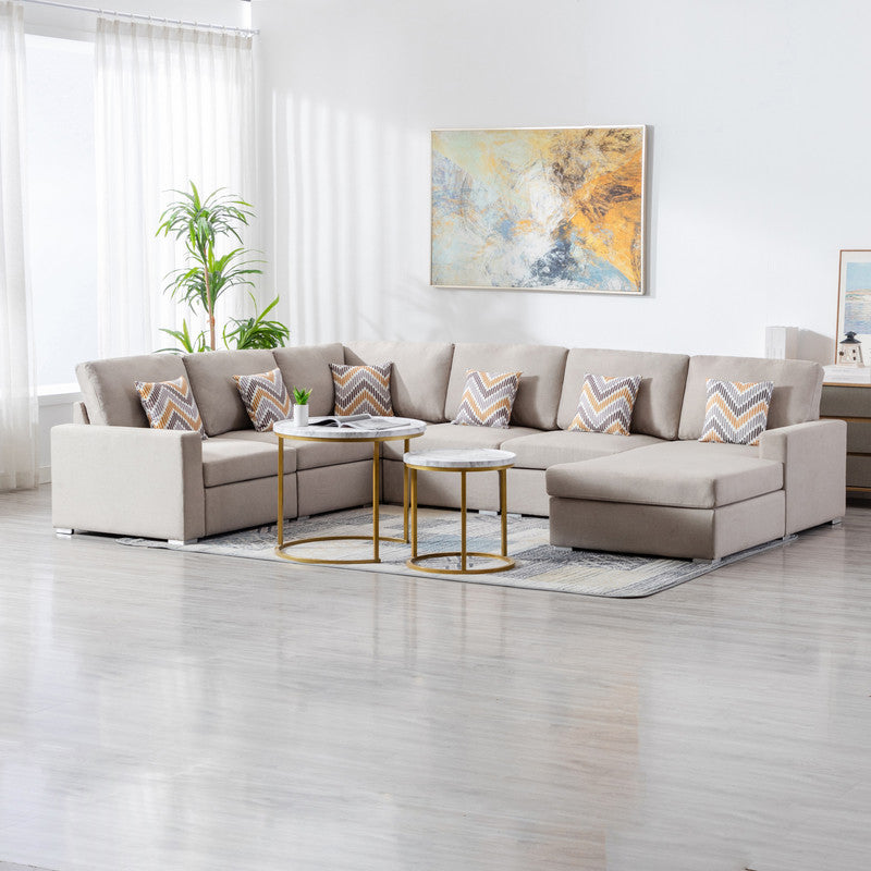 Nolan Beige Linen 6Pc Reversible Chaise Sectional, Interchangeable Legs 89420-5A