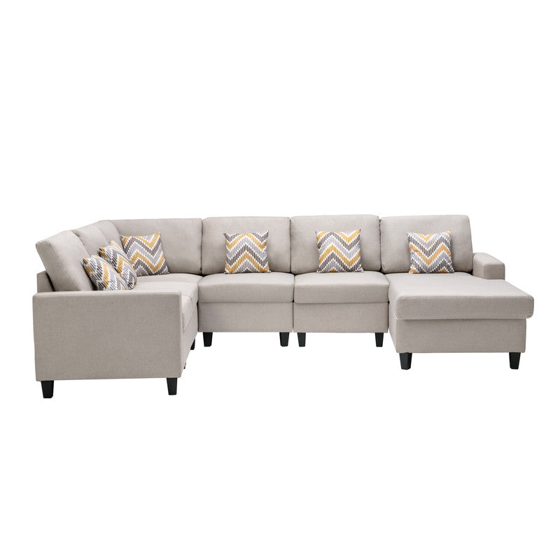Nolan Beige Linen 6Pc Reversible Chaise Sectional, Interchangeable Legs 89420-5A