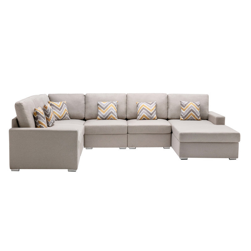 Nolan Beige Linen 6Pc Reversible Chaise Sectional, Interchangeable Legs 89420-5A