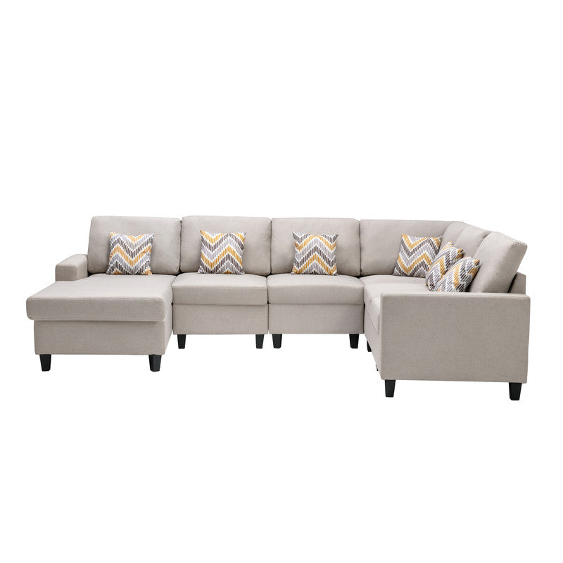 Nolan Beige Linen 6Pc Reversible Chaise Sectional, Interchangeable Legs 89420-5B