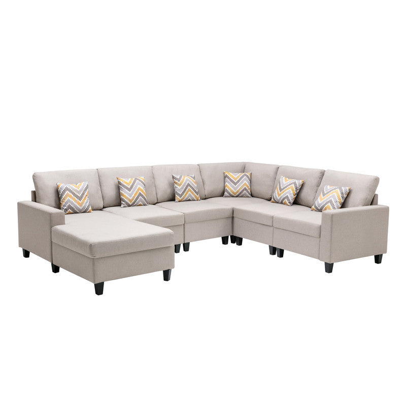 Nolan Beige Linen 6Pc Reversible Chaise Sectional, Interchangeable Legs 89420-5B