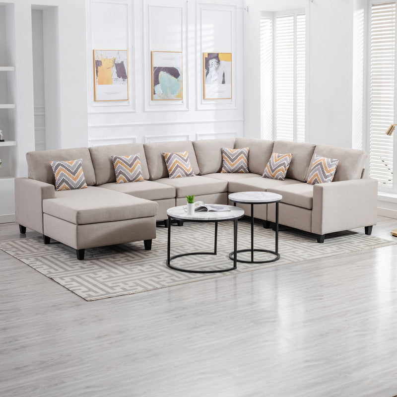 Nolan Beige Linen 6Pc Reversible Chaise Sectional, Interchangeable Legs 89420-5B