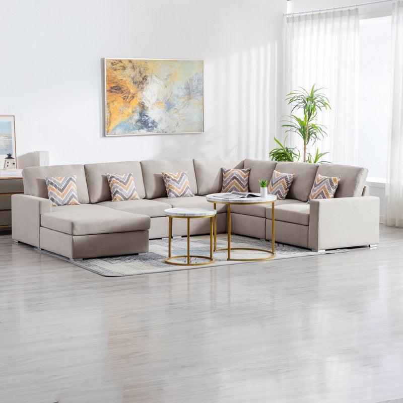 Nolan Beige Linen 6Pc Reversible Chaise Sectional, Interchangeable Legs 89420-5B