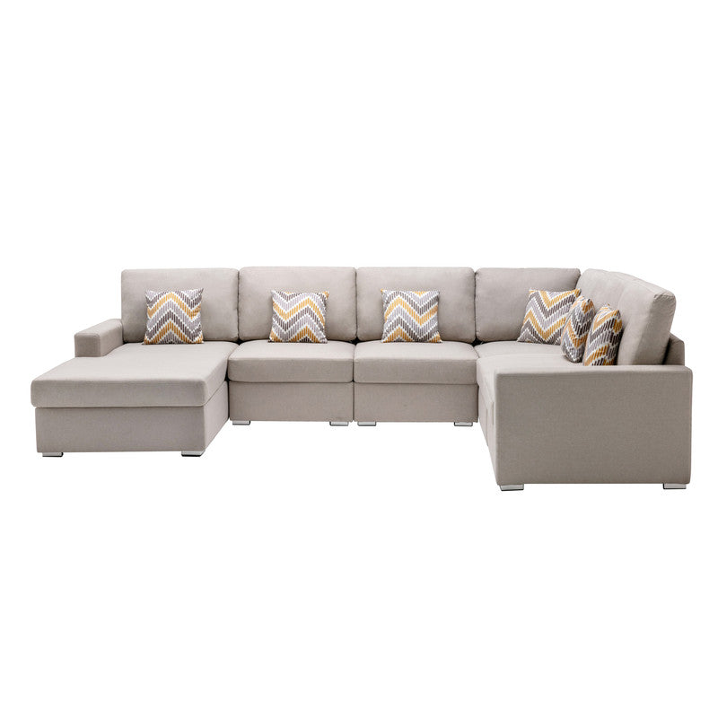 Nolan Beige Linen 6Pc Reversible Chaise Sectional, Interchangeable Legs 89420-5B