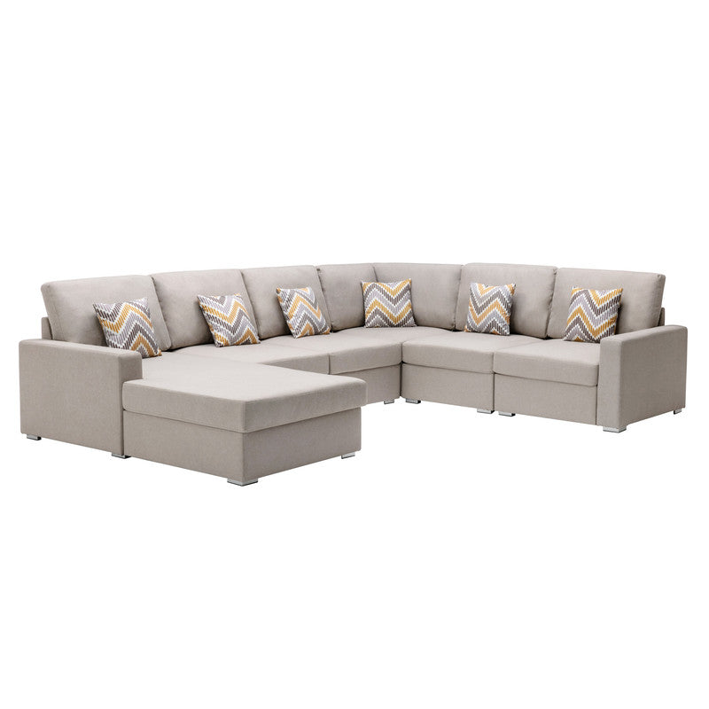 Nolan Beige Linen 6Pc Reversible Chaise Sectional, Interchangeable Legs 89420-5B