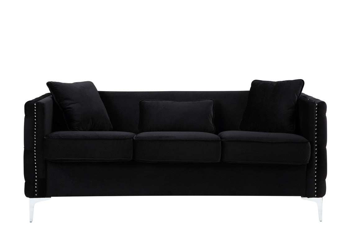Lilola Home Bayberry Black Velvet Sofa Loveseat Living Room Set