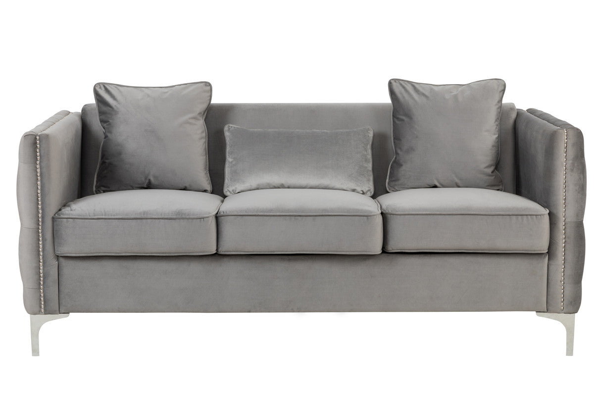 Lilola Home Bayberry Gray Velvet Sofa Loveseat Chair Living Room Set