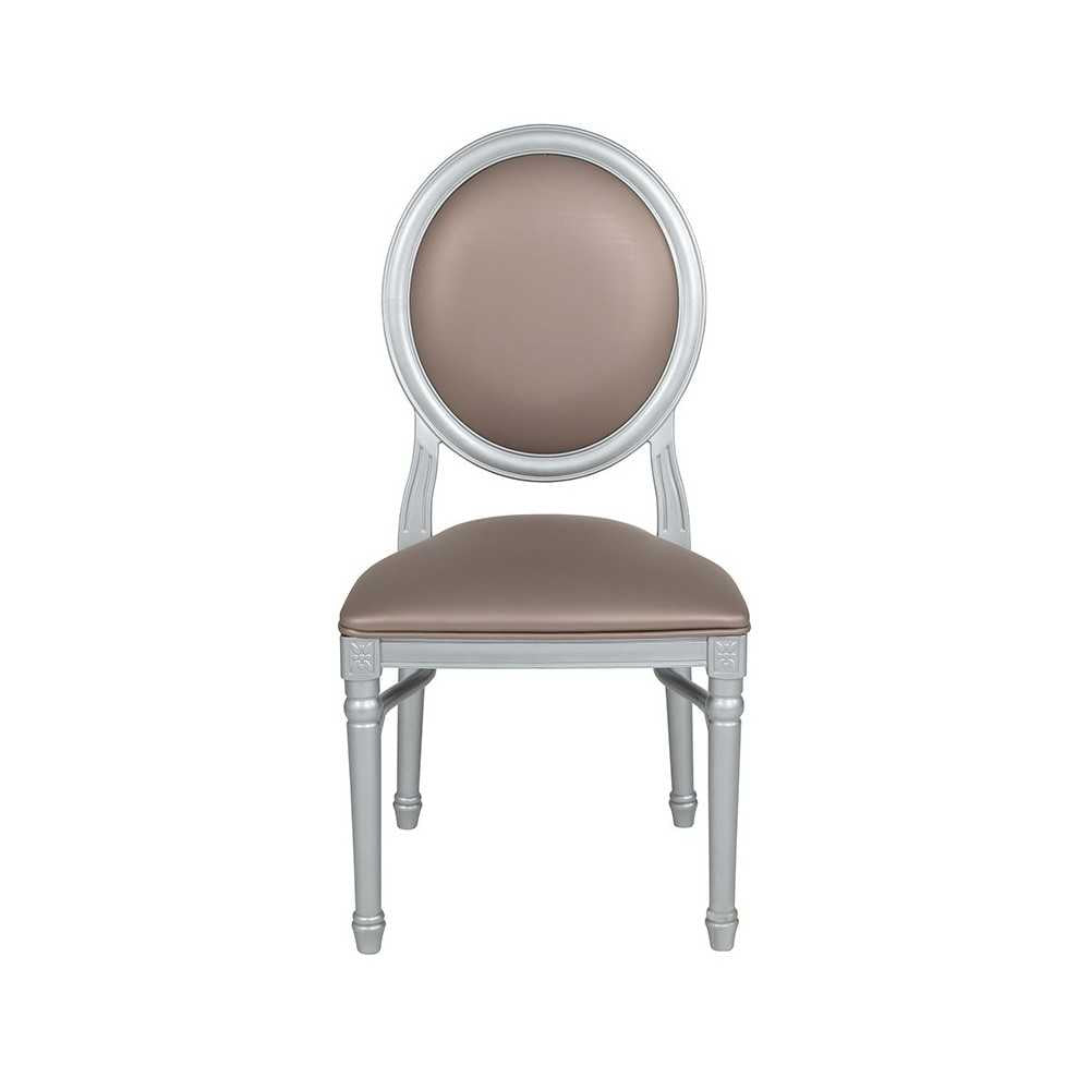 900 lb. Capacity King Louis Chair with Taupe Vinyl Back and Seat and Silver Frame