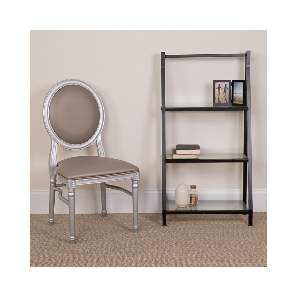 900 lb. Capacity King Louis Chair with Taupe Vinyl Back and Seat and Silver Frame