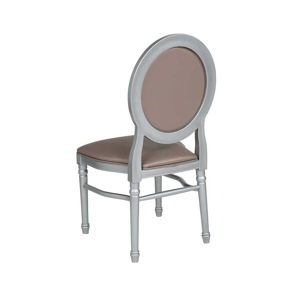 900 lb. Capacity King Louis Chair with Taupe Vinyl Back and Seat and Silver Frame