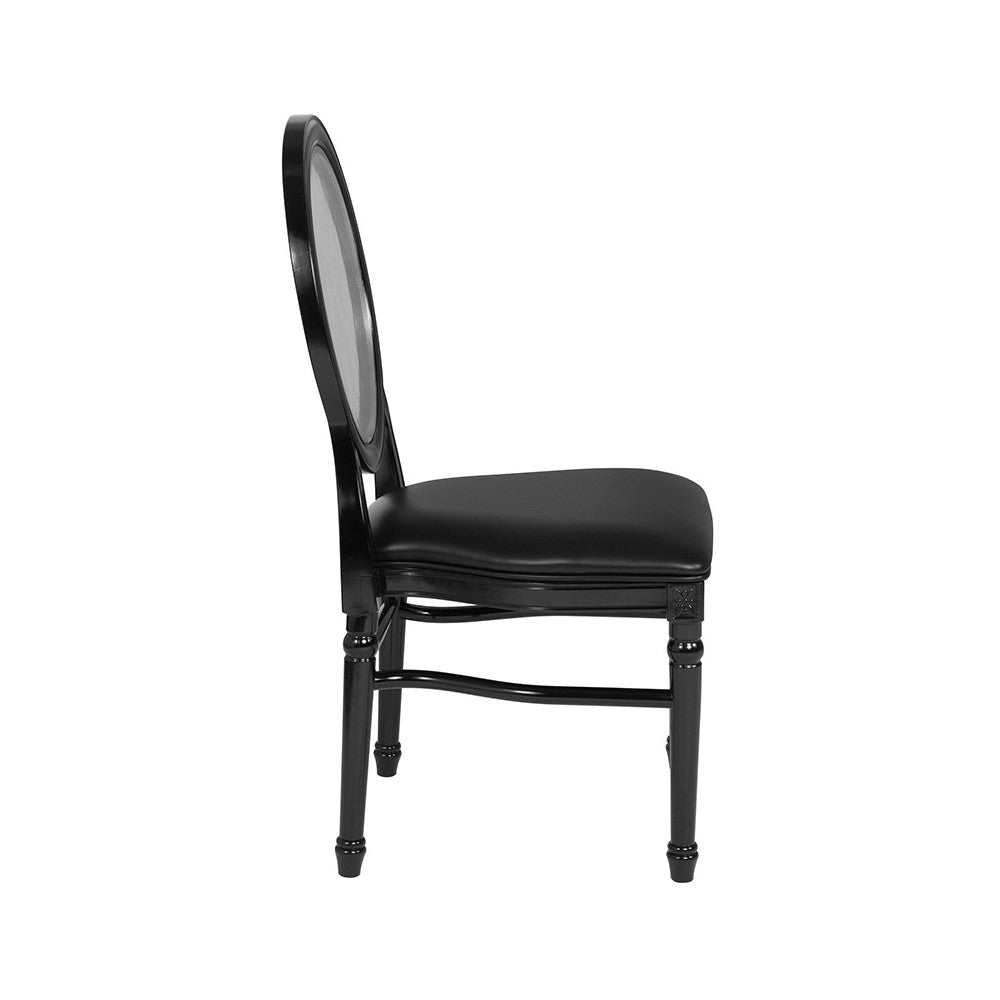 900 lb. Capacity King Louis Chair with Transparent Back, Black Vinyl Seat and Black Frame