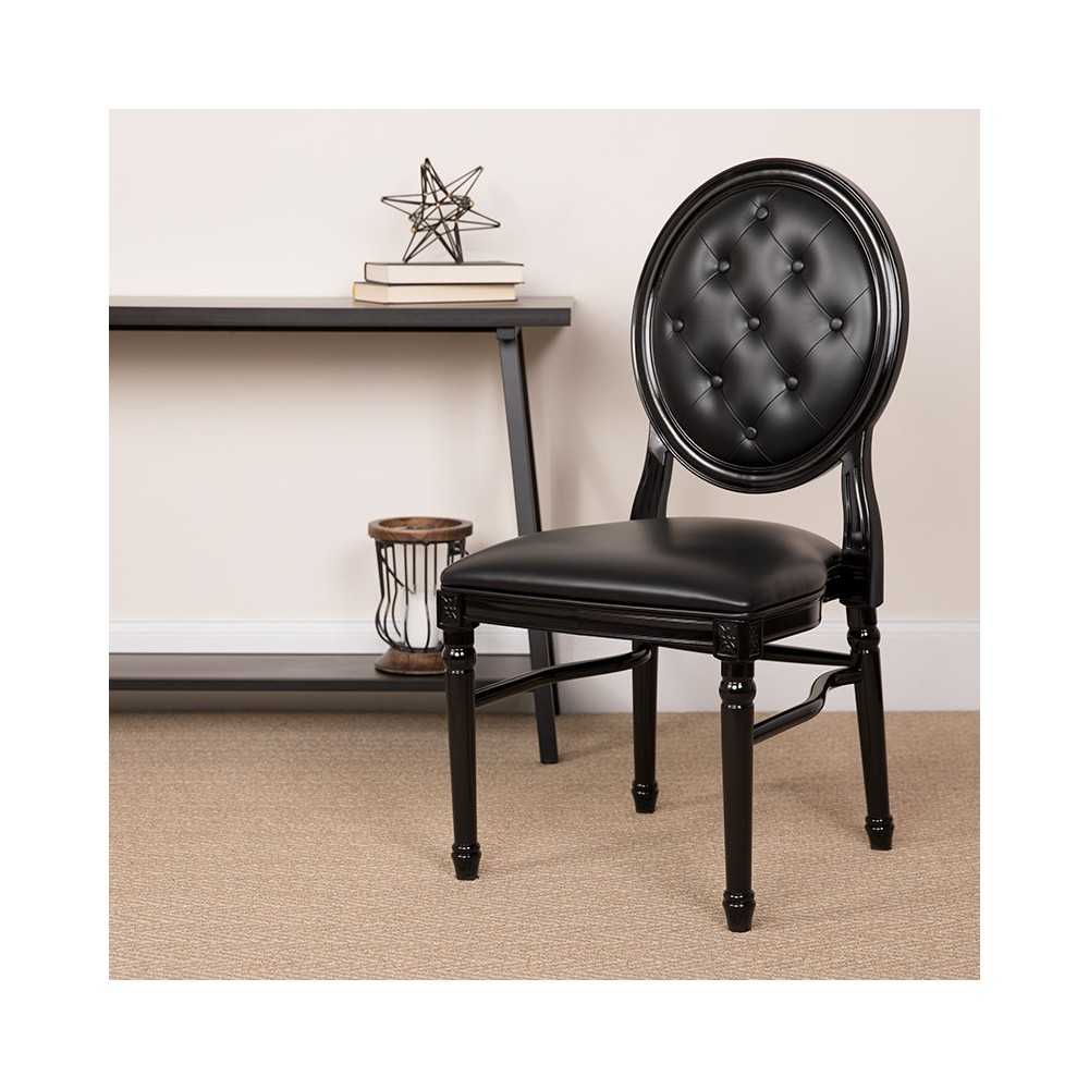900 lb. Capacity King Louis Chair with Tufted Back, Black Vinyl Seat and Black Frame
