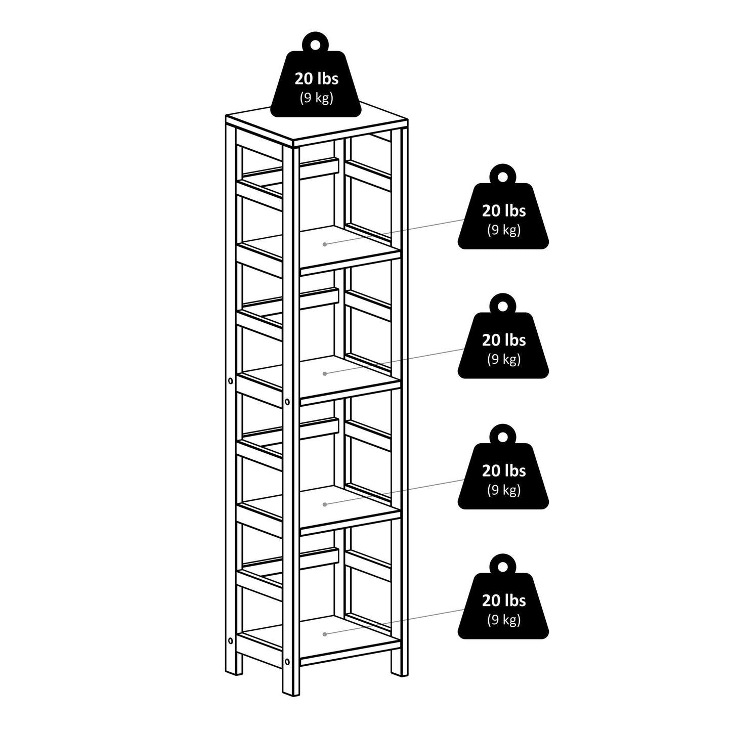 Leo 5-Pc Storage Shelf with 4 Foldable Woven Baskets, Espresso and Chocolate
