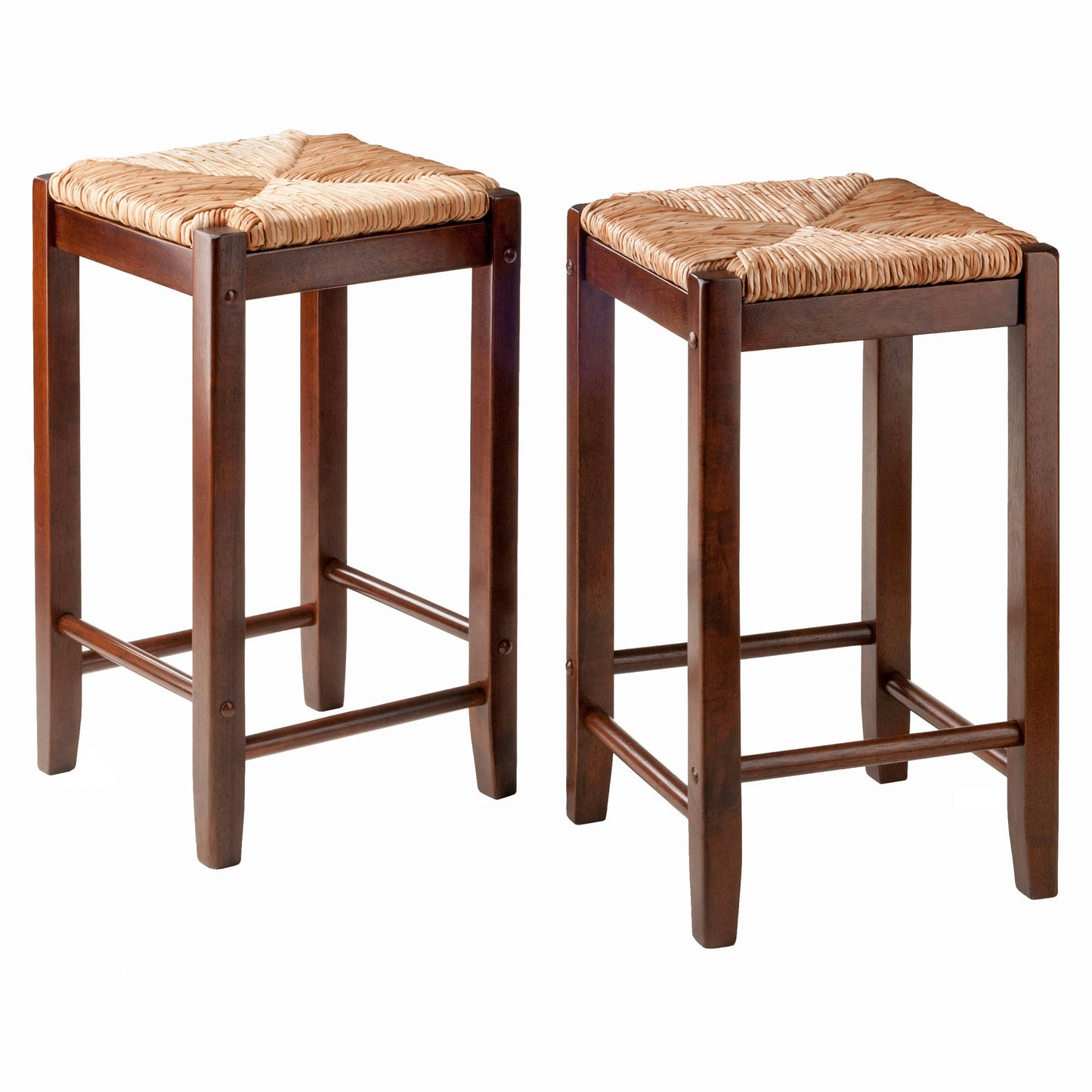 Kaden 2-Pc Rush Seat Counter Stool Set, Walnut