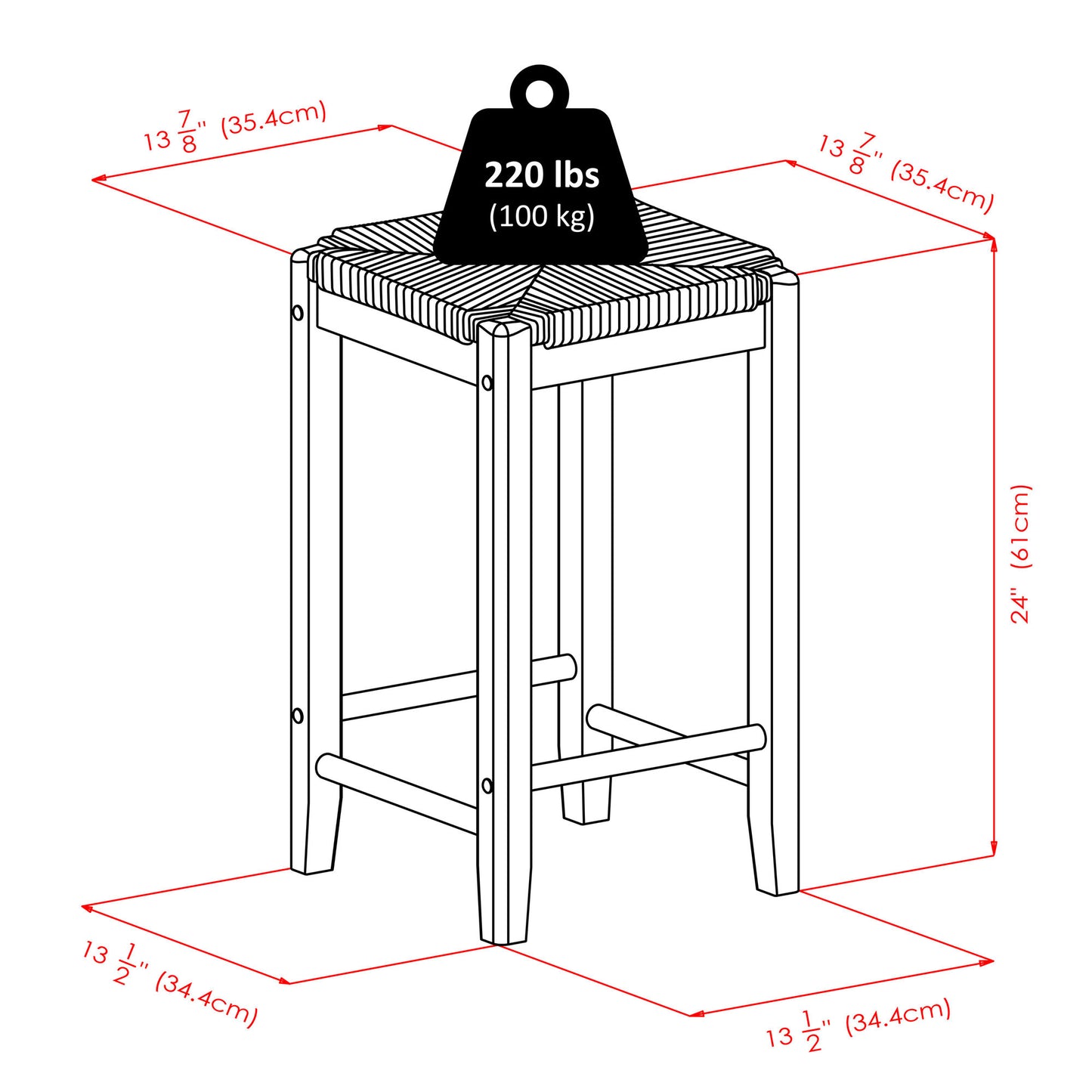 Kaden 2-Pc Rush Seat Counter Stool Set, Walnut
