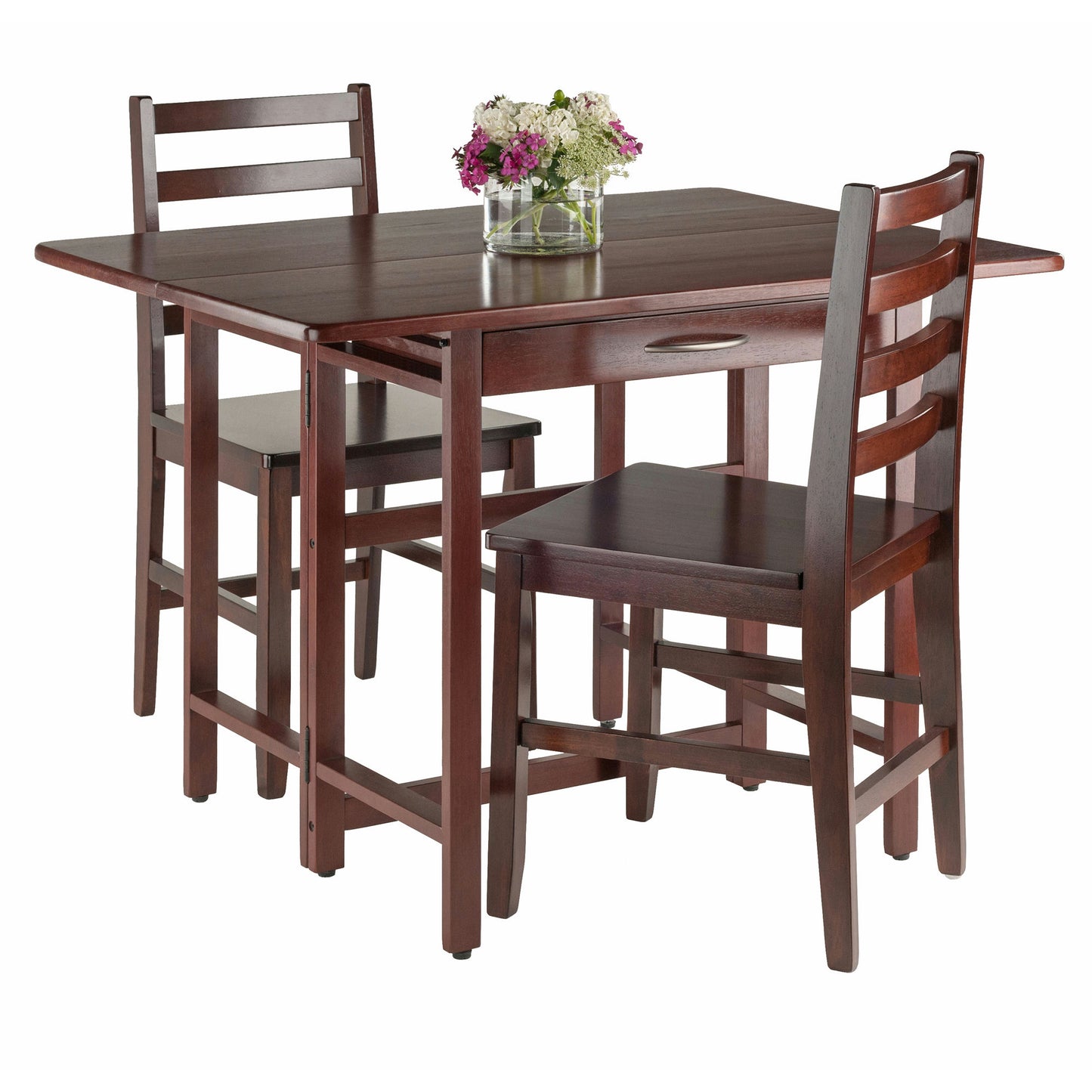 Taylor 3-Pc Drop Leaf Table with Flat Ladder-back Chairs, Walnut