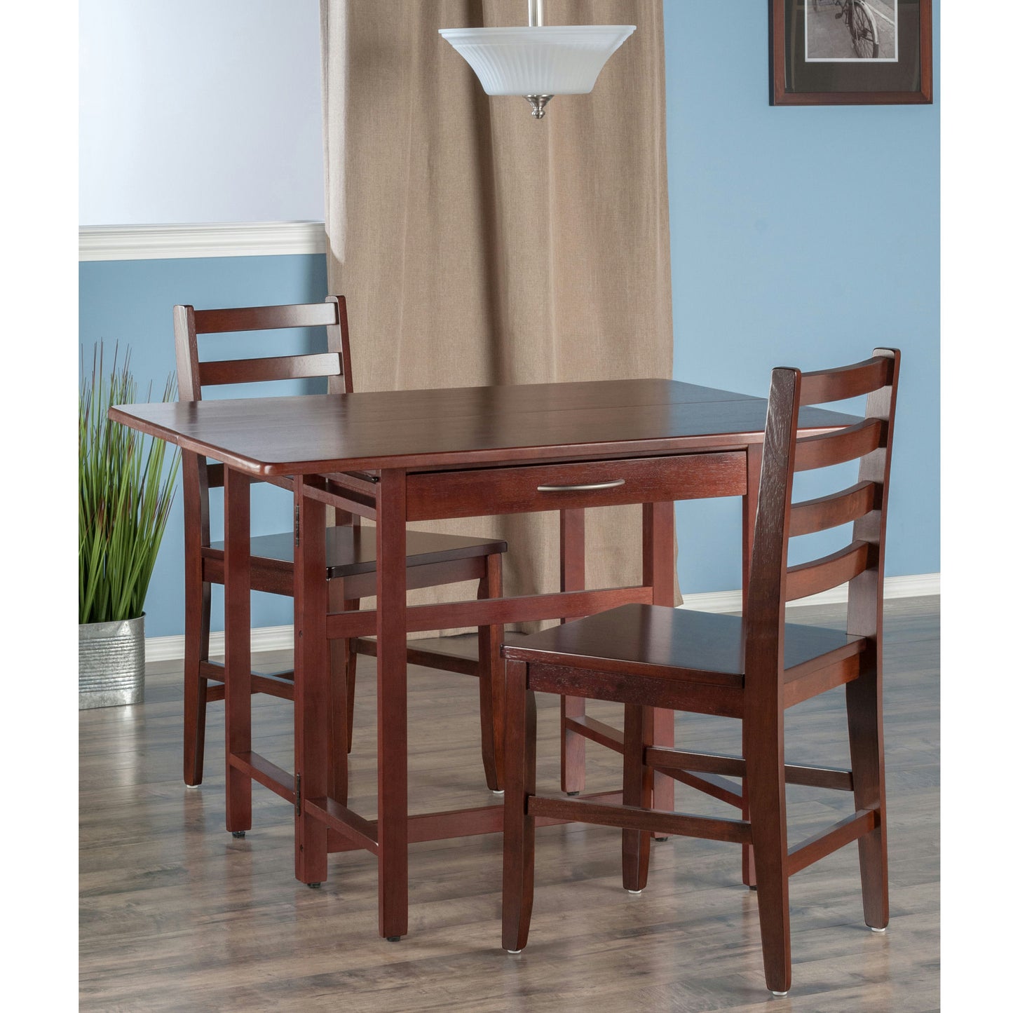 Taylor 3-Pc Drop Leaf Table with Flat Ladder-back Chairs, Walnut