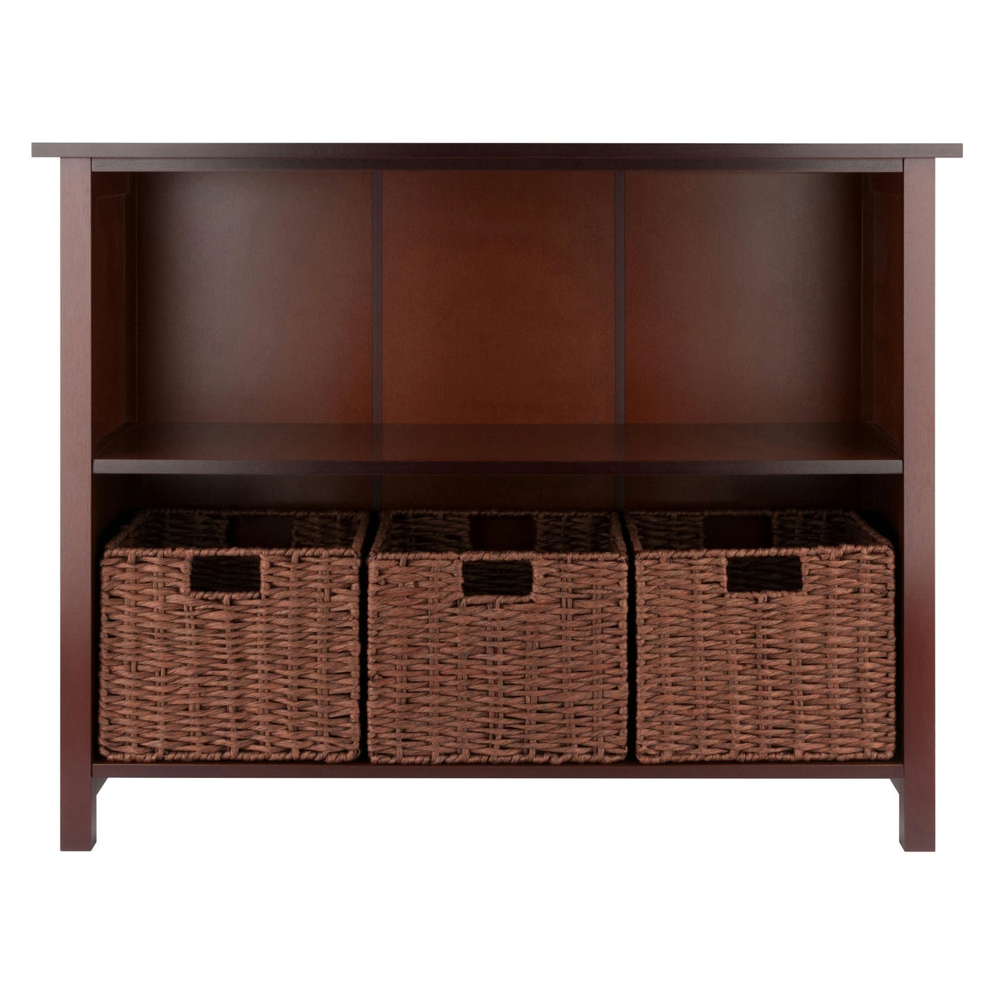 Milan 4-Pc Storage Wide Shelf with 3 Foldable Woven Baskets, Walnut