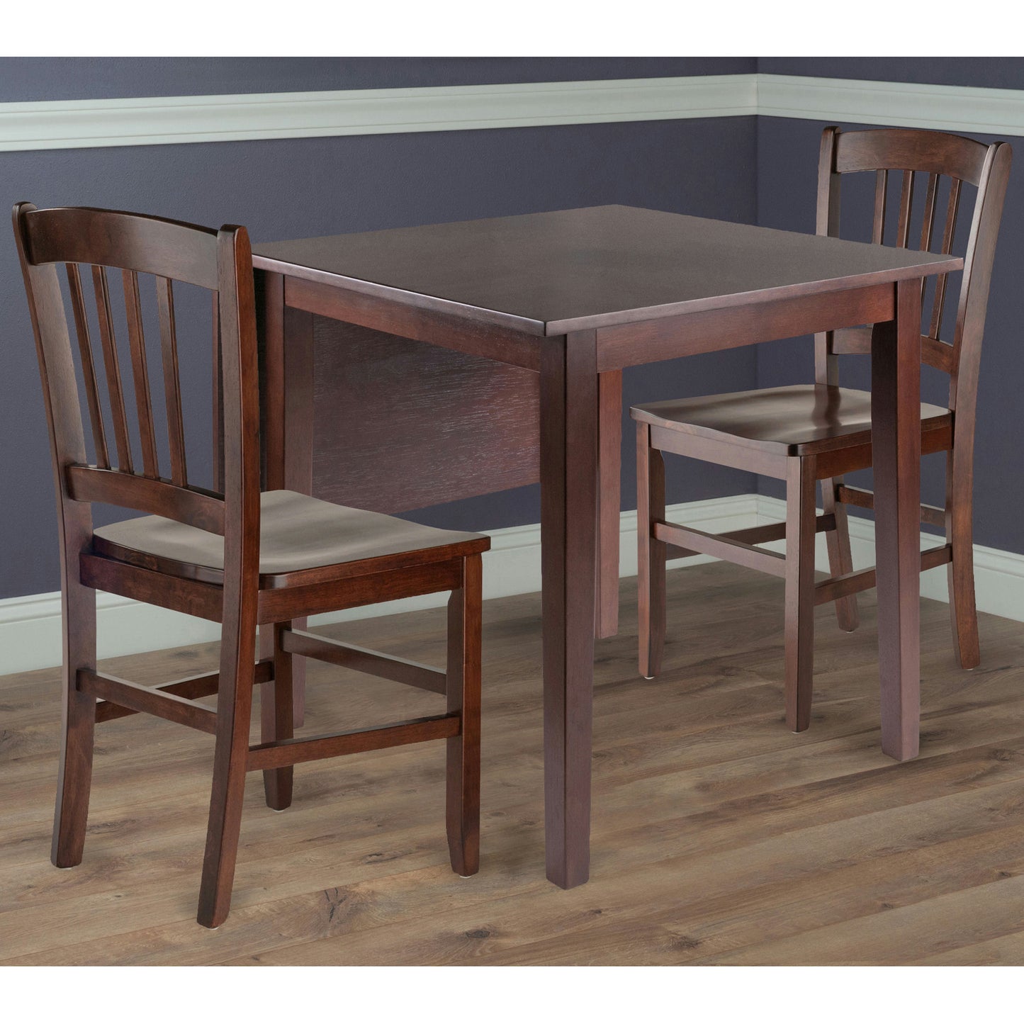 Perrone 3-Pc Drop Leaf Table with Slat Back Chairs, Walnut