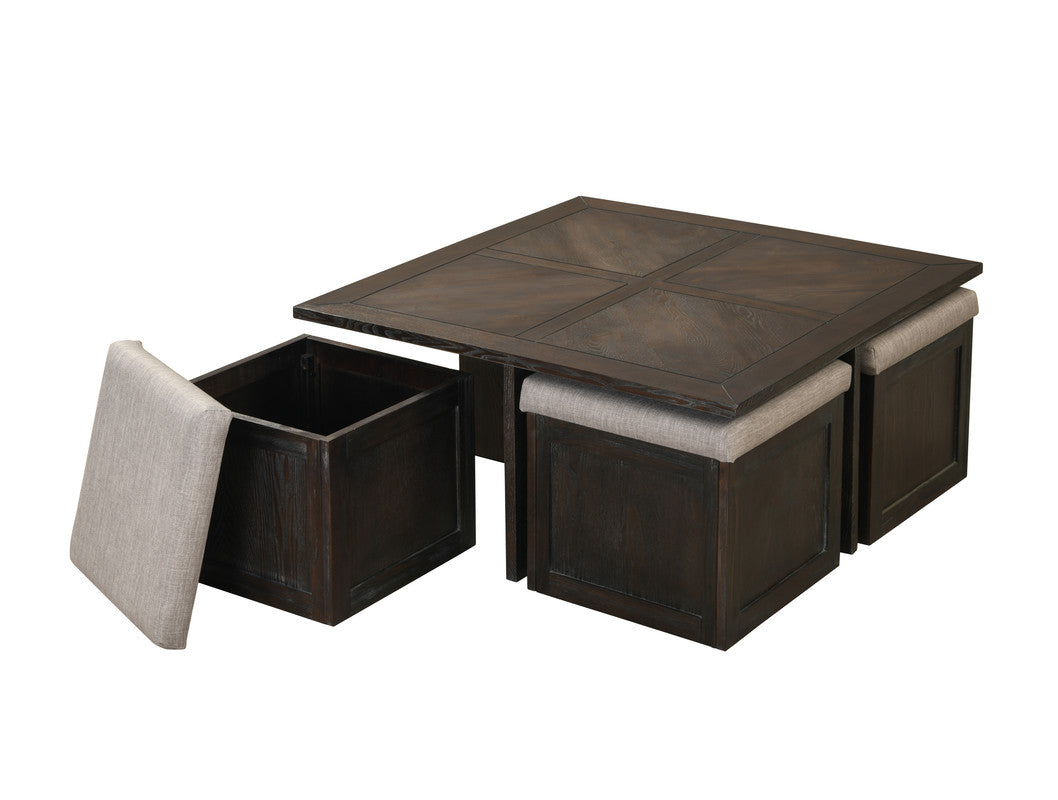 Lilola Home Trinity Espresso MDF Coffee Cocktail Table with 4 Ottomans
