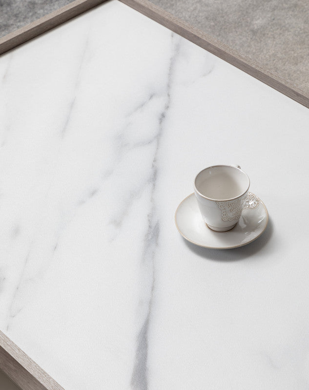 Apollo Gray Oak Finish Coffee Table with Marble Finish Top with Drawer