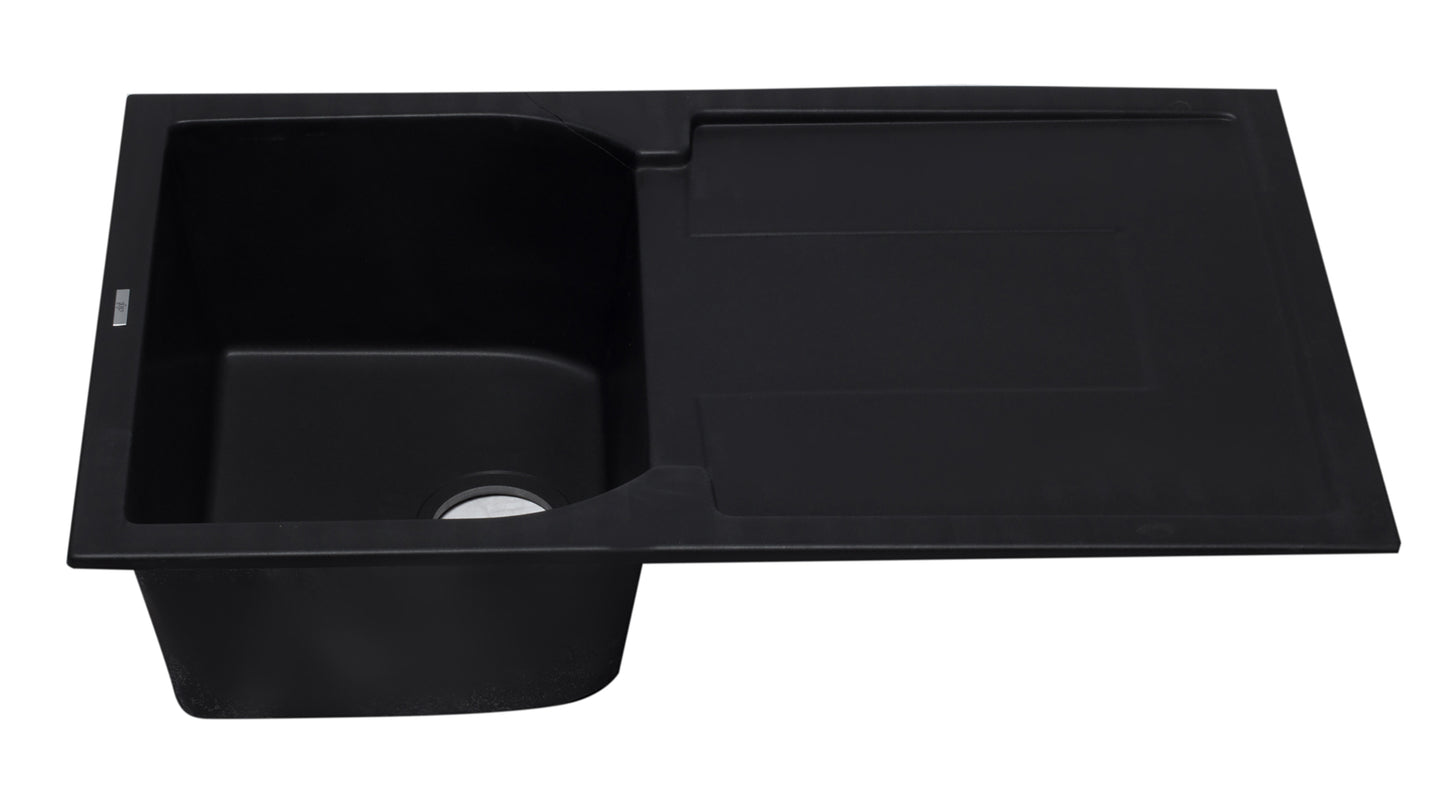ALFI brand Black 34" Single Bowl Granite Composite Kitchen Sink with Drainboard