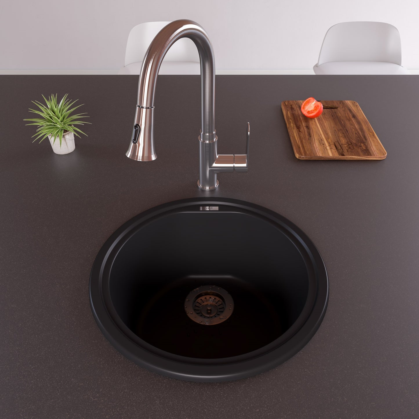 ALFI brand Black 17" Drop-In Round Granite Composite Kitchen Prep Sink