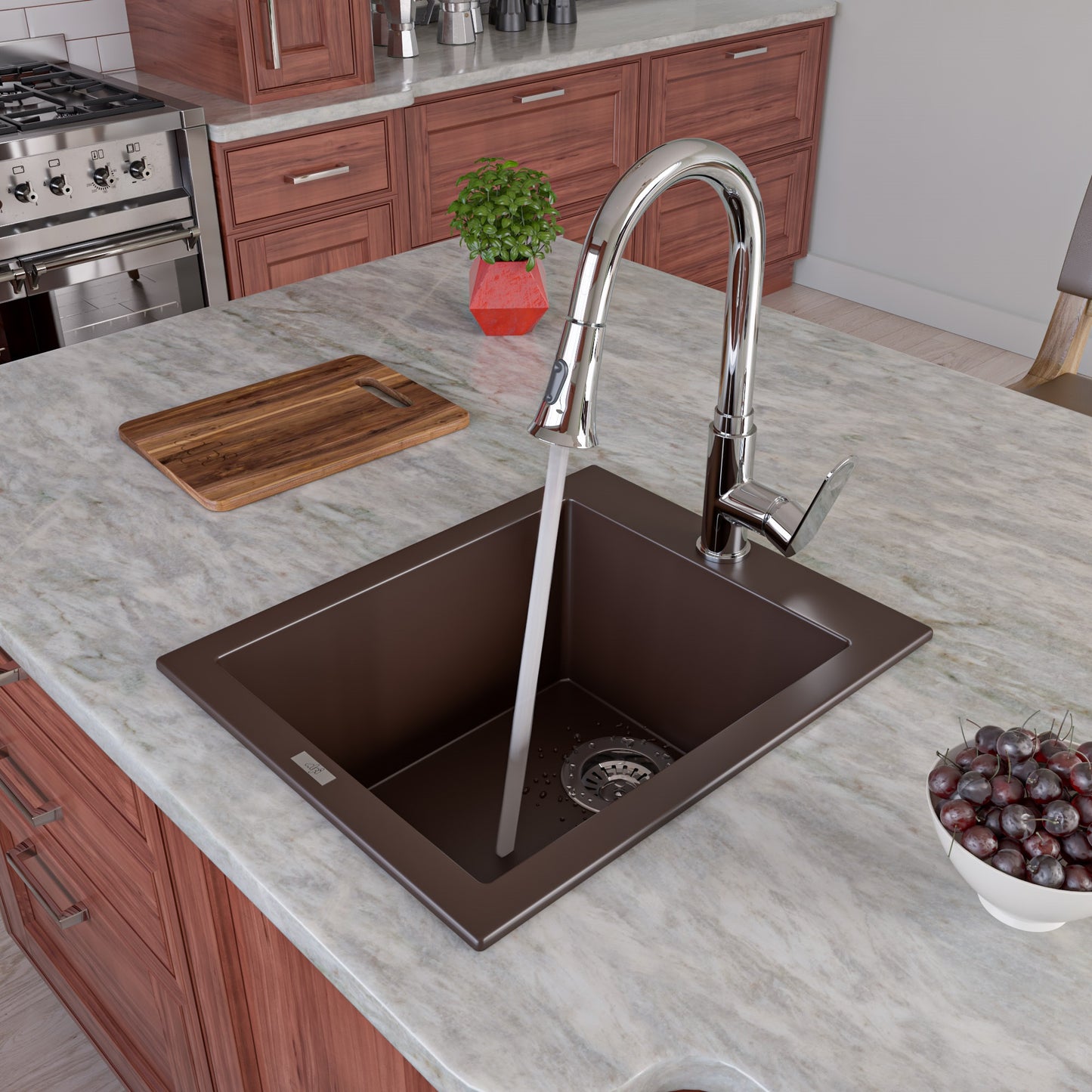 ALFI brand Chocolate 17" Drop-In Rectangular Granite Composite Kitchen Prep Sink