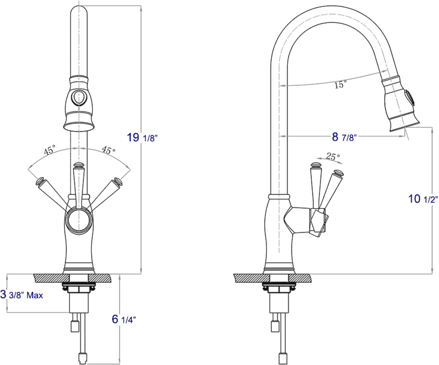 ALFI brand Traditional Solid Polished Stainless Steel Pull Down Kitchen Faucet