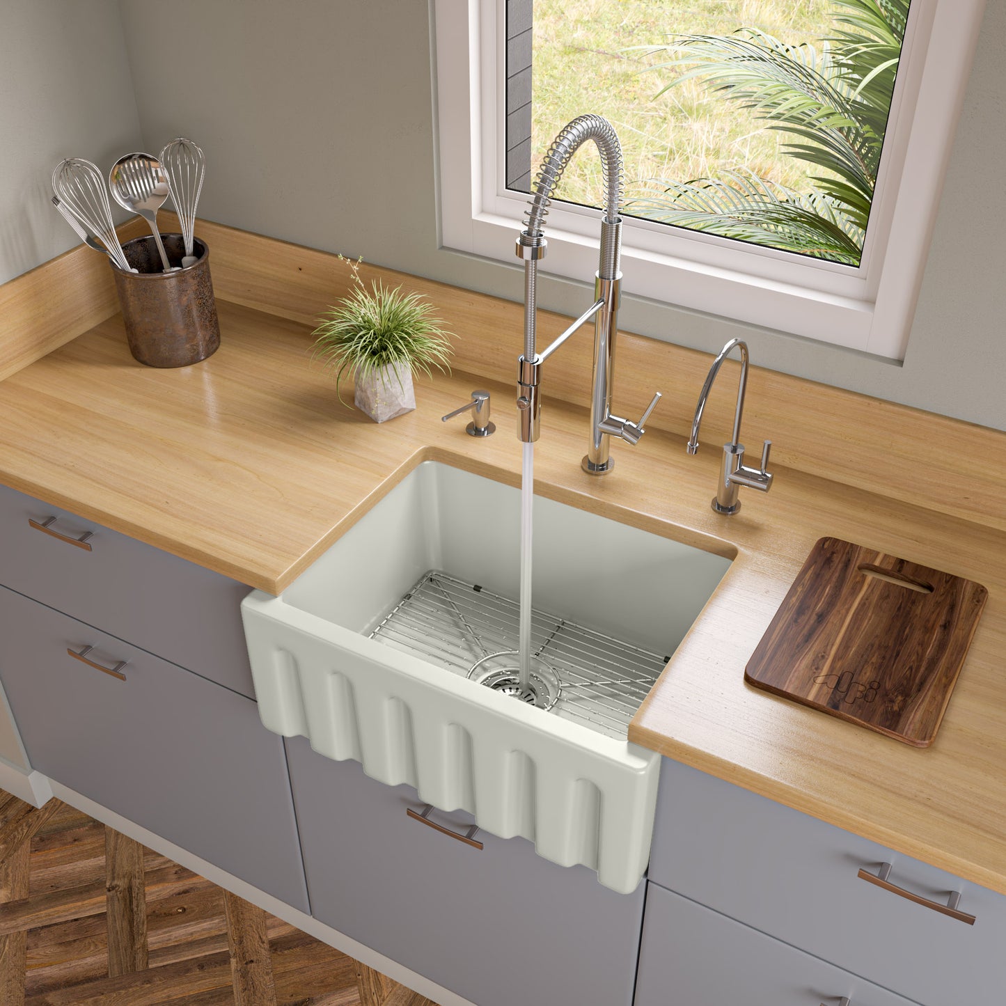 ALFI brand 24 inch Biscuit Reversible Smooth / Fluted Single Bowl Sink