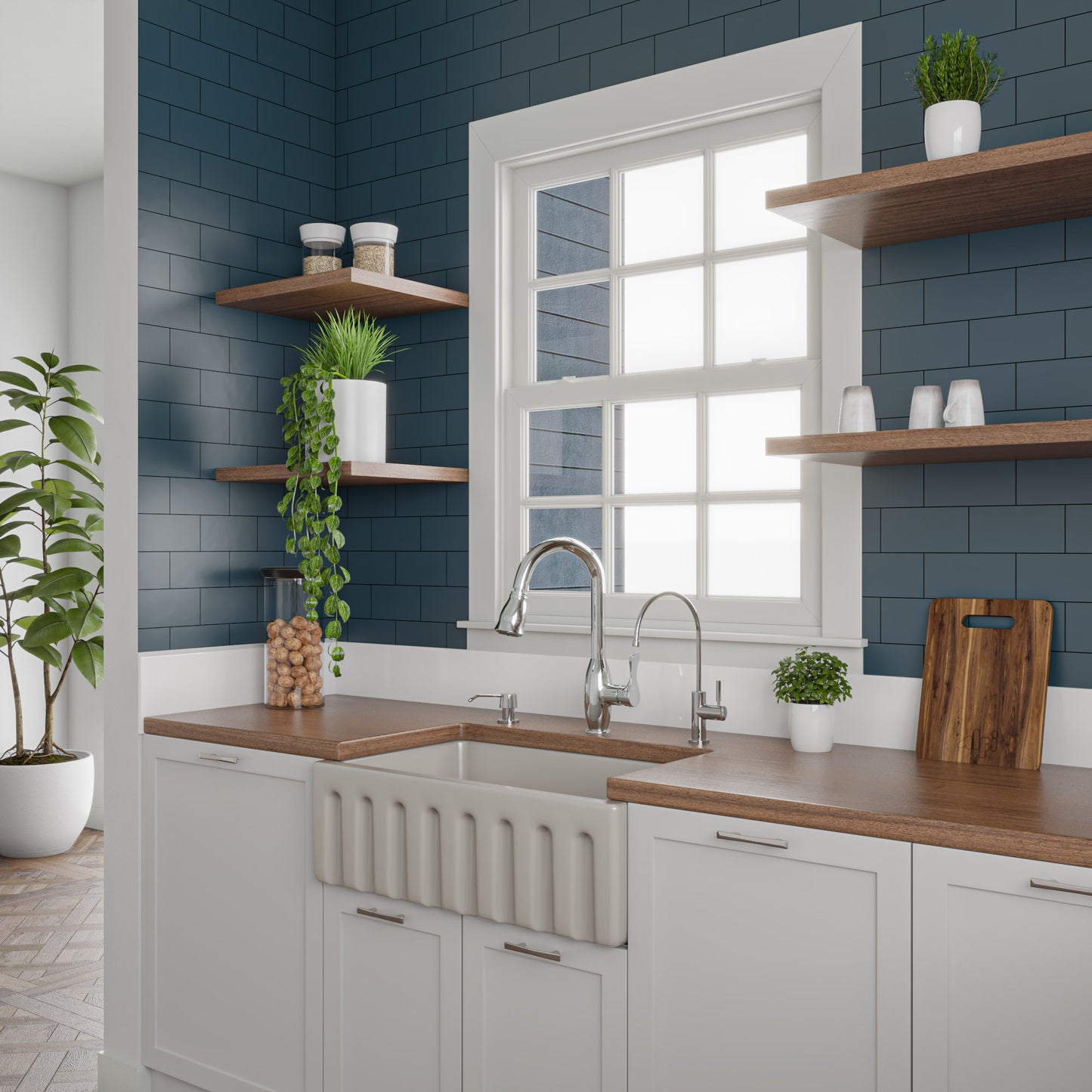 ALFI brand 30 inch Biscuit Reversible Smooth / Fluted Single Bowl Sink