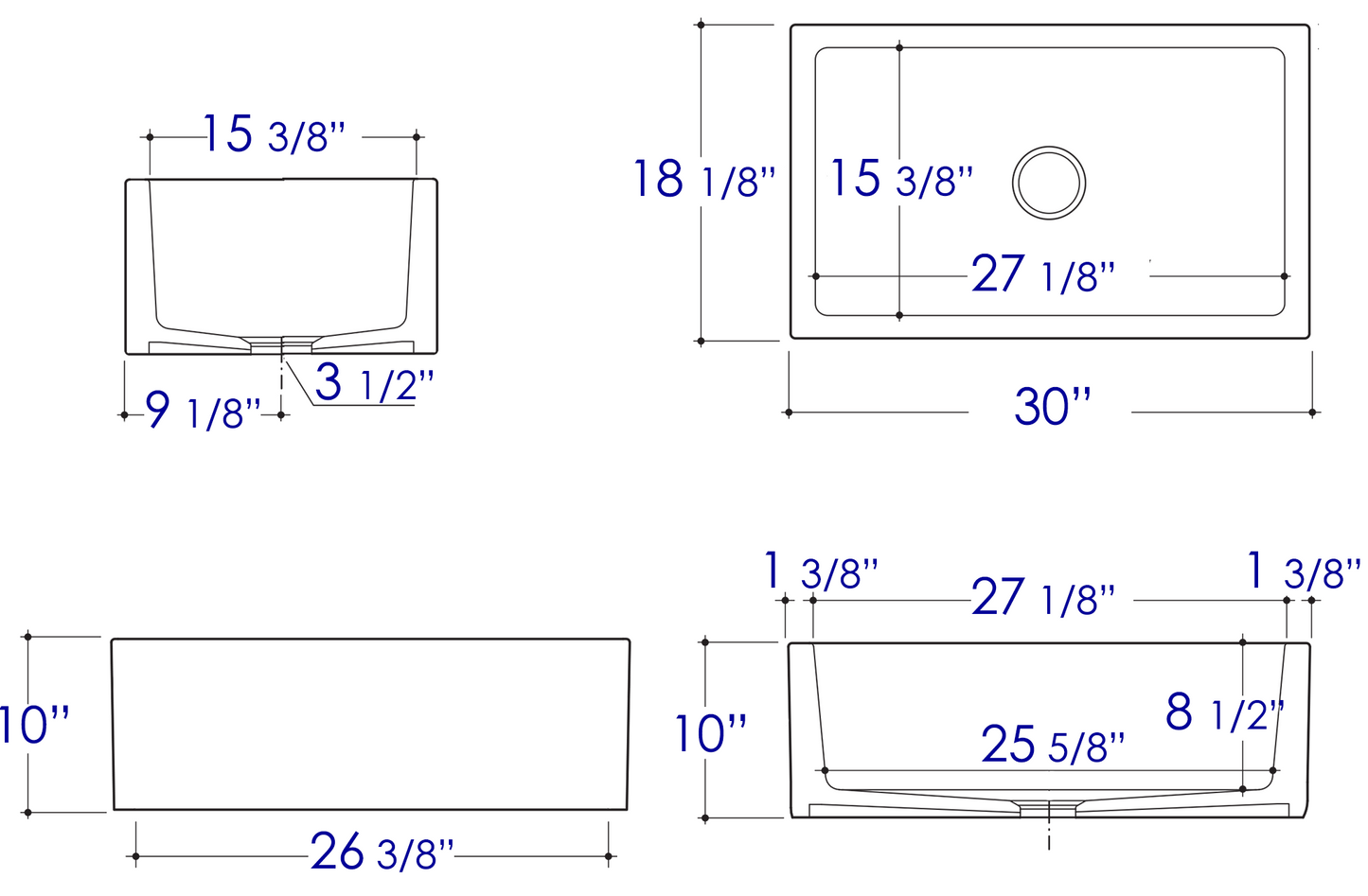 ALFI brand 30" Biscuit Smooth Apron Thick Wall Fireclay Single Bowl Farm Sink