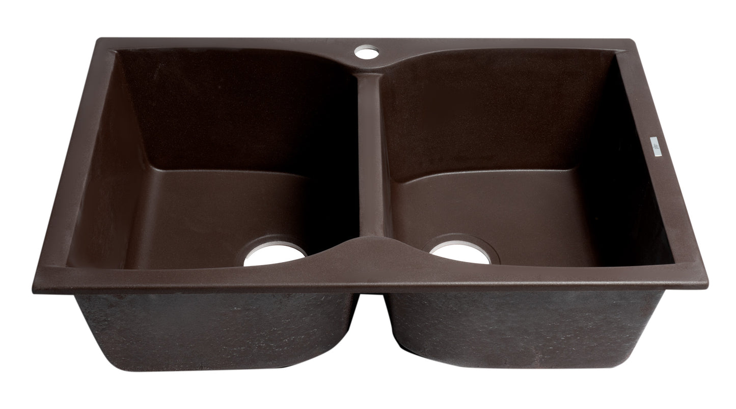 ALFI brand Chocolate 32" Drop-In Double Bowl Granite Composite Kitchen Sink