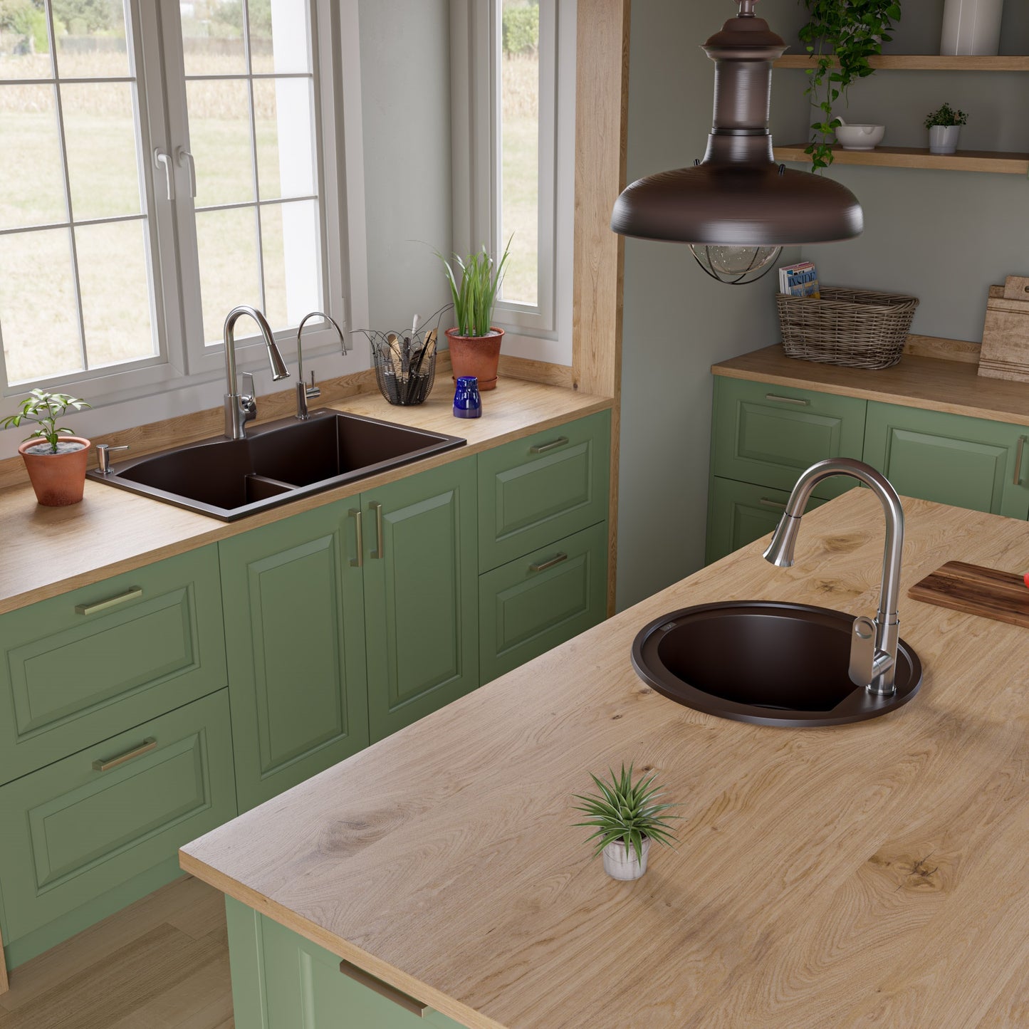 ALFI brand Chocolate 33" Double Bowl Drop In Granite Composite Kitchen Sink